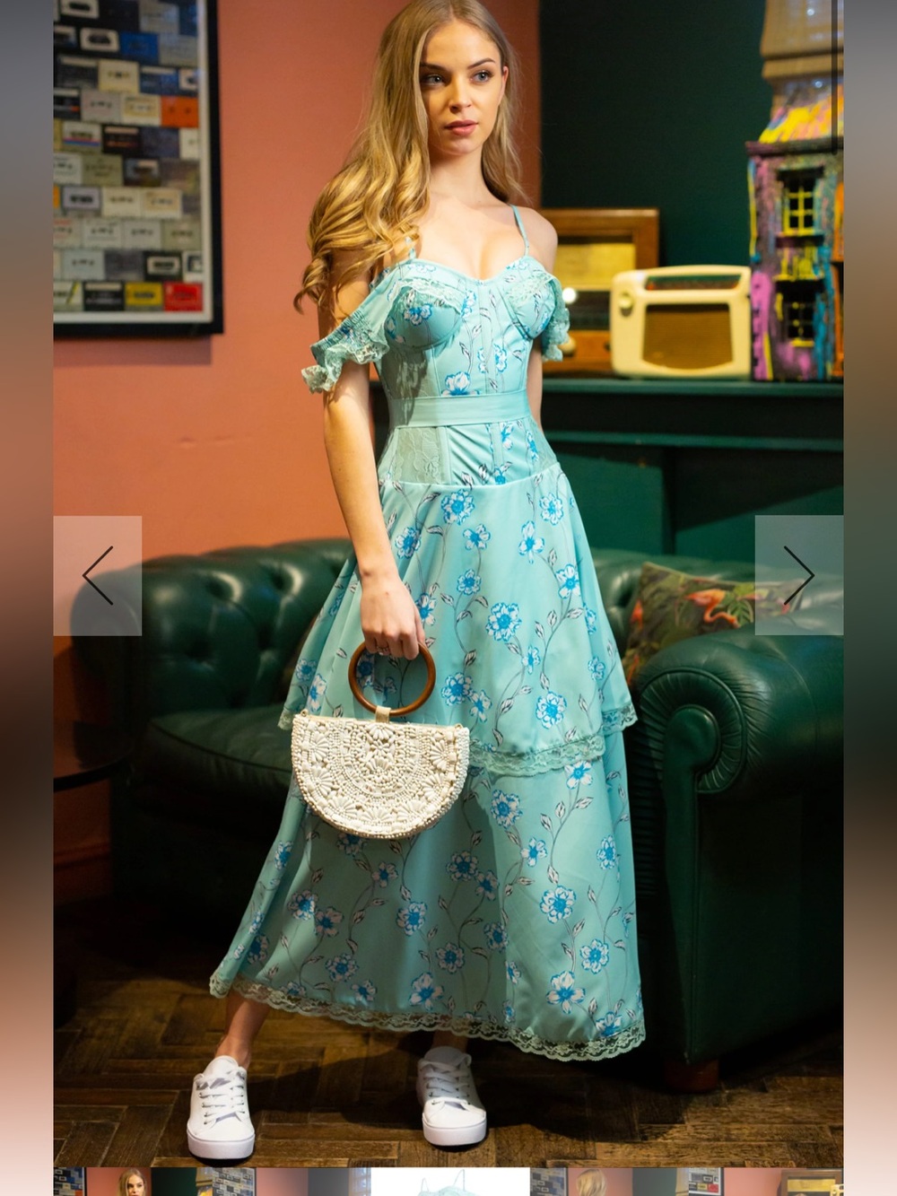 Corset Story Womens 30 Floral Corset Dress Green Blue Lace High Low Bustier Midi